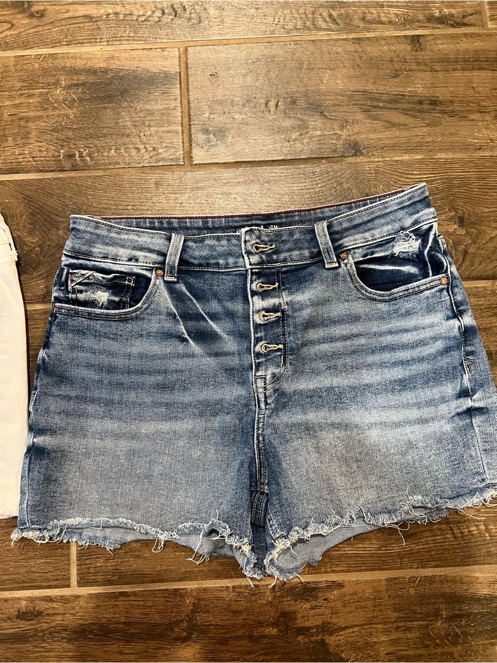 Women’s White/Denim  Distressed Denim Shorts - Picture 2 of 6